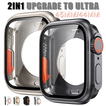 Подмяна на Ultra Cover на Apple Watch 8 7 45 мм 2В1 Ъпгрейд до Ultra За iWatch 6 SE 44 мм пълен размер защитно фолио за екрана