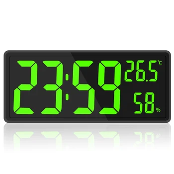 Led Дигитални стенни часовници с дисплей с големи цифри Температурата и влажността в помещението за ферма у дома, класната стая, офис, зелен