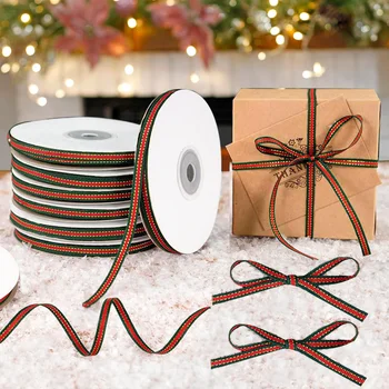 25 ярда/ролка Коледно лента Ширина 6 мм в червено-зелена ивица, лента за Коледното парти, за опаковане на Подаръци, Декорация, Изделия ръчна изработка, Лък