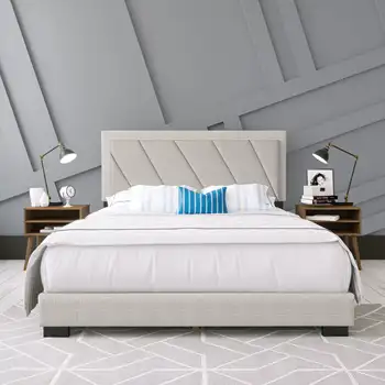 Легло Boyd Sleep с диагонал материи от лен, върху платформата, на пълен работен ден, бежовата