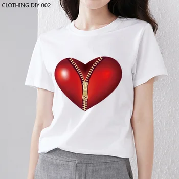 Лятна тениска Женска с бели принтом, Градинска Малка прясна дива светкавица, любовен модел Дамски студентски риза с къси ръкави