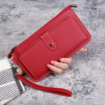 Чантата-клатч с няколко карти, дълги портмоне от изкуствена кожа, модерен женски портфейл