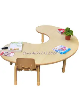 Детска градина, учебен клас от масивно дърво, маса за рисуване, маса и стол за ранно обучение на деца на Луната