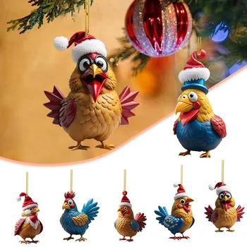 Сладък Cartoony Коледно Пиле висулка Автомобил Окачен Домашна Коледа Орнамент Коледно Дърво за Украса на Перваза на прозореца Стенни Закачалка за Хол