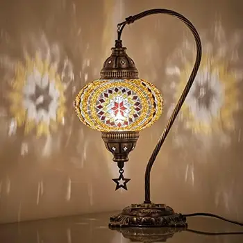 На цвят) Настолна лампа от турската мароканска мозайка с американската вилица и розетка, нощна лампа Настолна ръчна изработка на шията, нощно шкафче, декоративна Т