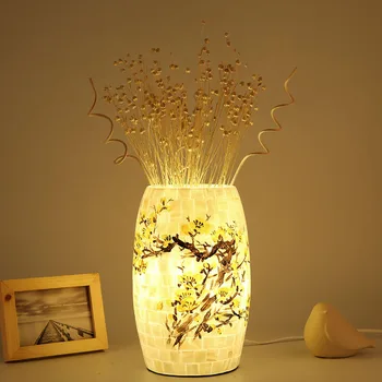 Креативна стъклена настолна лампа, цветен режим от мидени черупки, нощна лампа за спални, настолна лампа за сватбената зала, модерна и лесна настолна лампа