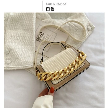 Бяла Модерна Нова Дамска чанта-Месинджър, Трендови чанта през рамо с веригата От PVC Изкуствена Кожа, Дамски Лъскави чанти, Портмонета, МИНИ-Малка чанта