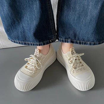 2023 Дамски обувки, Вязаная Дамски Вулканизированная обувки, Лятна градинска обувки за ходене, Дамски ежедневни обувки на плоска подметка с шнур