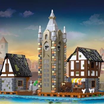 Средновековен пазар MOC 89150 Идеи, Сглобяеми тухли, къща, Модулна Средновековна архитектура, Модел блокове, детски играчки, подаръци за деца