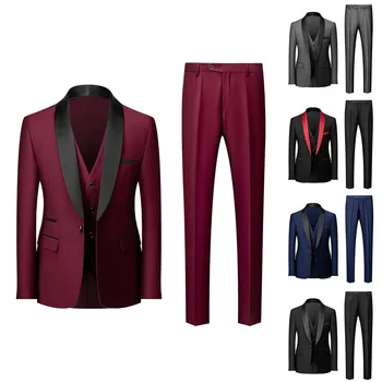 Мъжки монофонични модерен случайни празничен костюм, сако, Жилетка, Панталони, три предмета