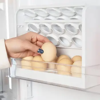 Кутия за съхранение на яйца, 30 Мрежи, Нов въртящи Компактен Органайзер за Кухня, Калъф за съхранение на Пресни яйца, Контейнер-Органайзер за яйца в хладилника