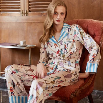 TXii Newlook, Модни удобна Пижама от Ледената коприна, Дамски Благородна Пижама в стил на Sense ins с Ревера Пролетно-летния Домашен костюм с дълъг ръкав